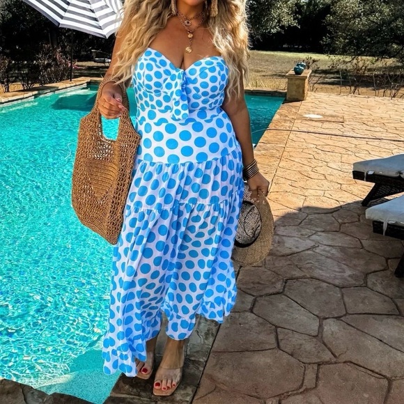 Blakley Dolce Vita Women's Blue Polka Dot Swimsuit Set Size M Summer Beachwear - Picture 1 of 15